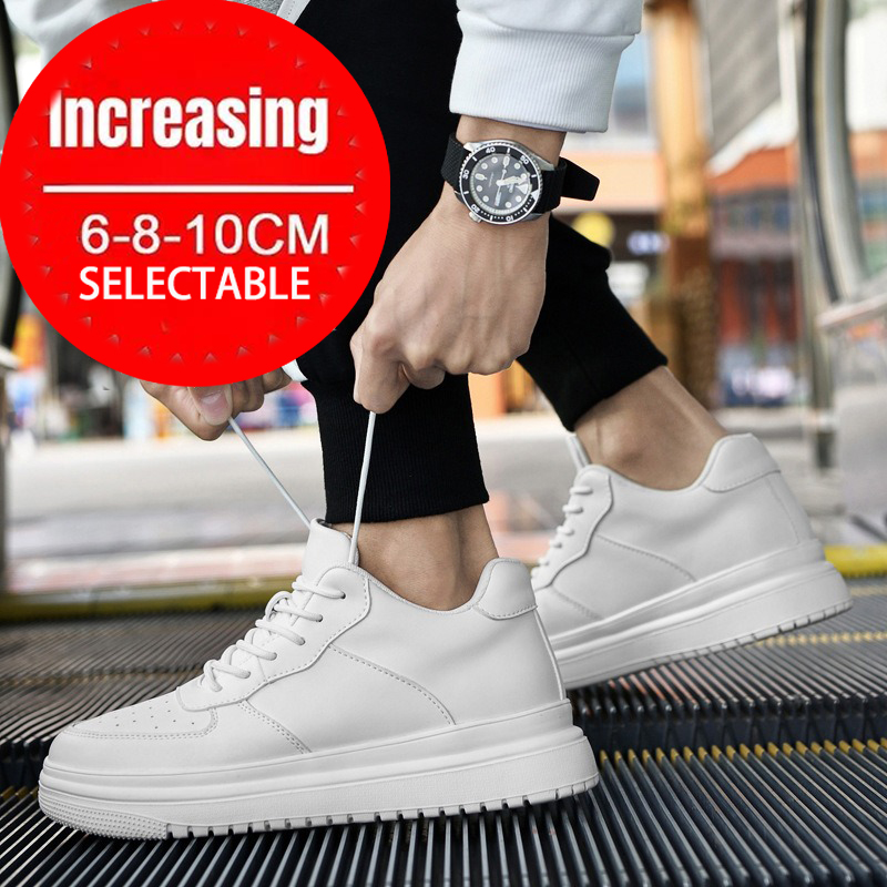 Men Shoes White Colour - Sneakers Man Elevator Shoes Height Increasing