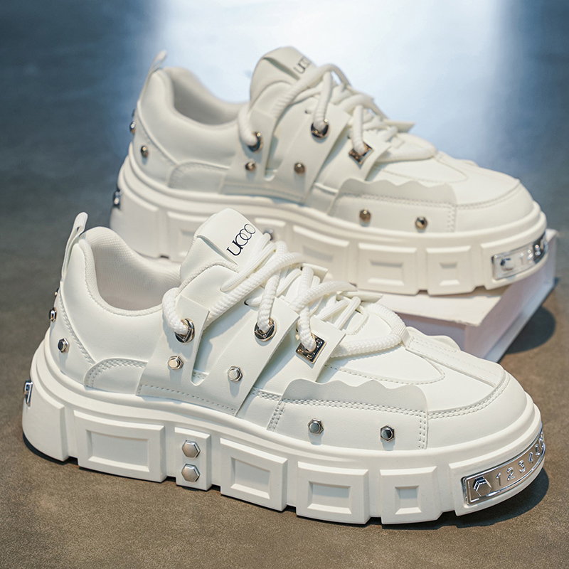 Punk Studded Thick-Soled Men's - Men Shoes White Colour review and price