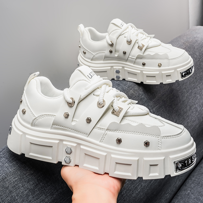 Punk Studded Thick-Soled Men's - Men Shoes White Colour review and price